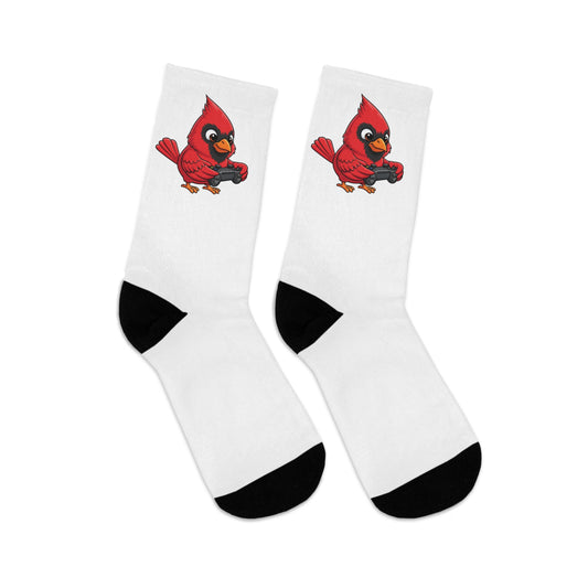 Cardinal with Gaming Controller Video Games Bird Socks White One Size