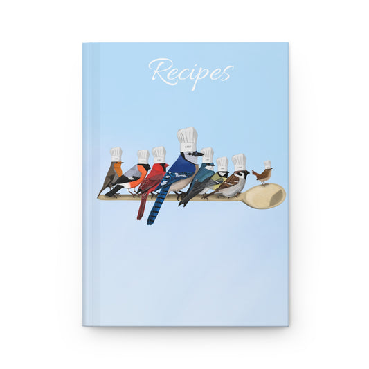 Chef Birds on Wooden Spoon Blue Jay Cardinal Robin Bird Hardcover Journal for Recipes 150 Pages A5