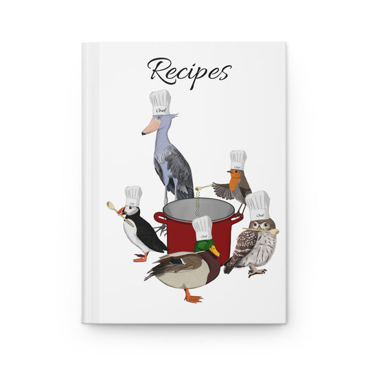 Chef Shoebill Robin Mallard Owl Puffin Cooking Bird Hardcover Journal for Recipes 150 Pages A5