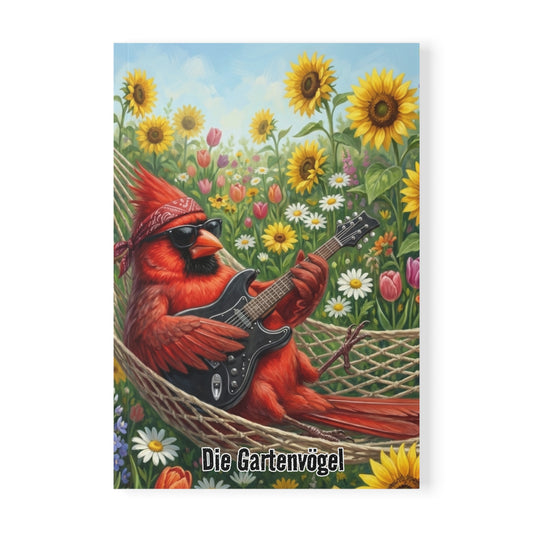 Chordinal mit Gitarre in der Hängematte - Premium Notizbuch A5 mit Vogelmotiv | Die Gartenvögel