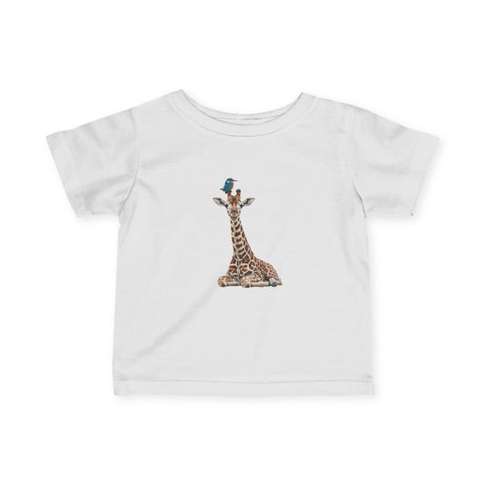 Cute Baby Giraffe with Kingfisher Bird Baby & Toddler T-Shirt
