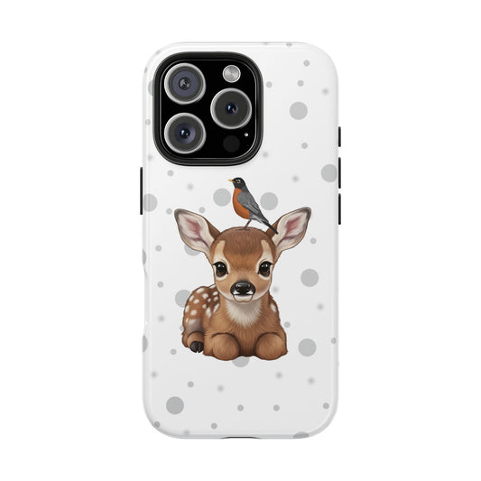 Cute Fawn with American Robin Animal iPhone Case - Dual-Layer PC/TPU Protective Cover for iPhone