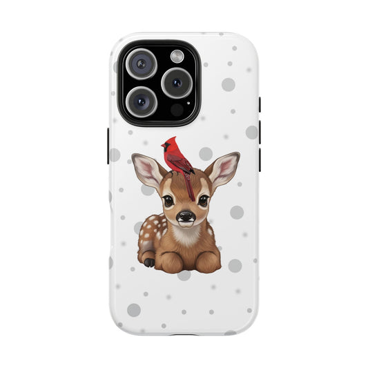 Cute Fawn with a Cardinal Animal iPhone Case - Dual-Layer PC/TPU Protective Cover for iPhone