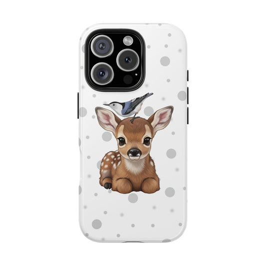 Cute Fawn with a Nuthatch Animal iPhone Case - Dual-Layer PC/TPU Protective Cover for iPhone