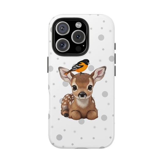 Cute Fawn with a Oriole Animal iPhone Case - Dual-Layer PC/TPU Protective Cover for iPhone