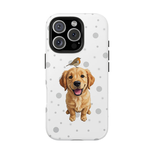 Cute Golden Retriever with European Robin Animal iPhone Case - Dual-Layer PC/TPU Protective Cover for iPhone