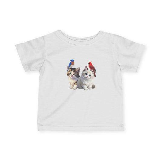 Cute Kitten Baby & Toddler T-Shirt with Bluebird Cardinal Bird