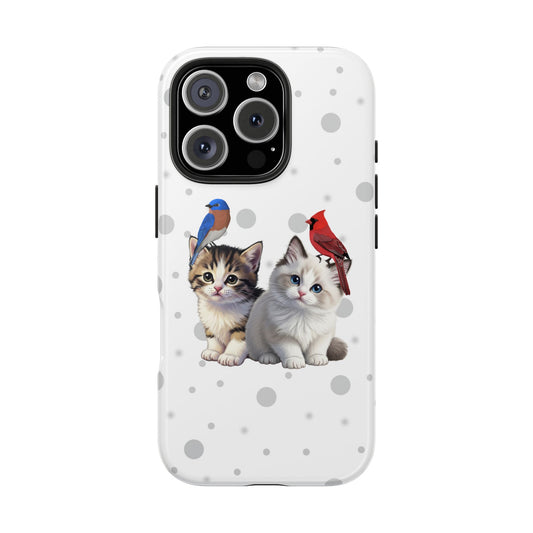 Cute Kitten with Cardinal and Bluebird Animal iPhone Case - Dual-Layer PC/TPU Protective Cover for iPhone