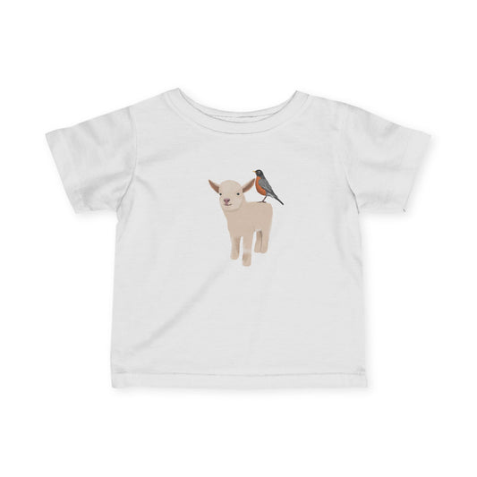 Cute Little Lamb with American Robin Bird Baby & Toddler T-Shirt