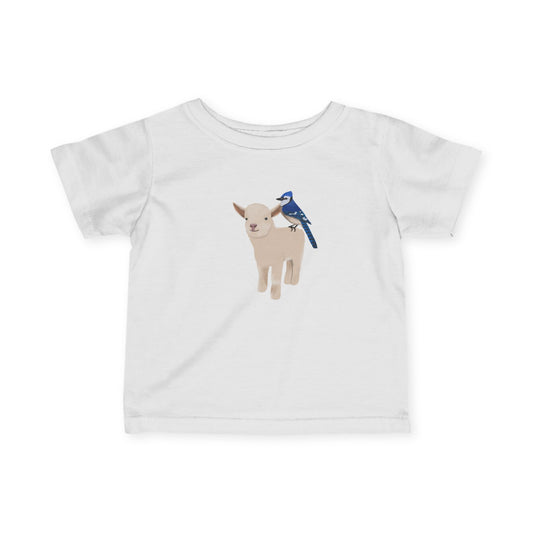 Cute Little Lamb with Blue Jay Bird Baby & Toddler T-Shirt