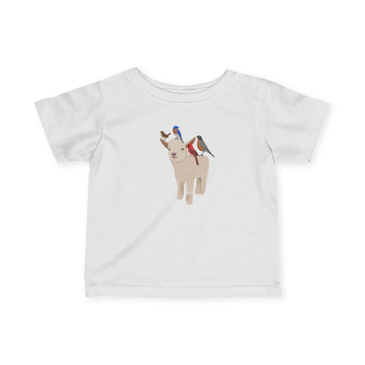 Cute Little Lamb with Bluebird Cardinal Robin Wren Bird Baby & Toddler T-Shirt
