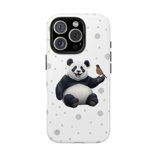 Cute Panda Bear with American Robin Animal iPhone Case - Dual-Layer PC/TPU Protective Cover for iPhone