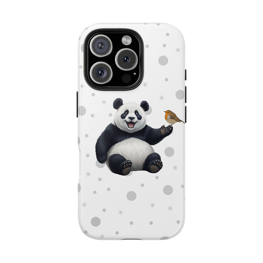 Cute Panda Bear with European Robin Animal iPhone Case - Dual-Layer PC/TPU Protective Cover for iPhone