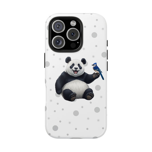Cute Panda Bear with a Blue Jay Animal iPhone Case - Dual-Layer PC/TPU Protective Cover for iPhone