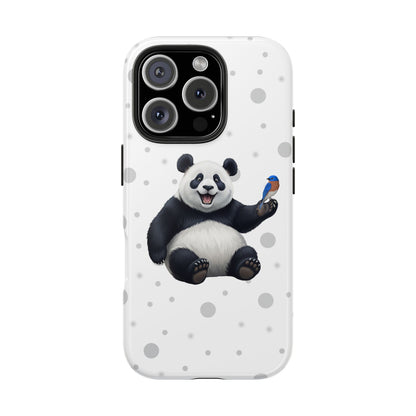 Cute Panda Bear with a Bluebird Animal iPhone Case - Dual-Layer PC/TPU Protective Cover for iPhone