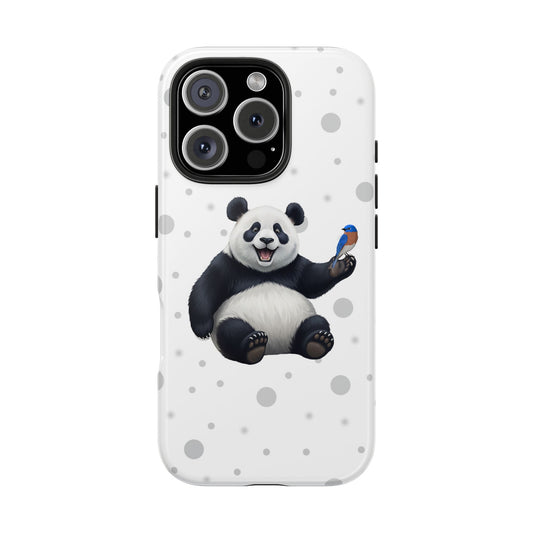 Cute Panda Bear with a Bluebird Animal iPhone Case - Dual-Layer PC/TPU Protective Cover for iPhone