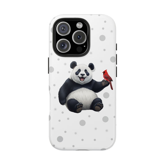 Cute Panda Bear with a Cardinal Animal iPhone Case - Dual-Layer PC/TPU Protective Cover for iPhone