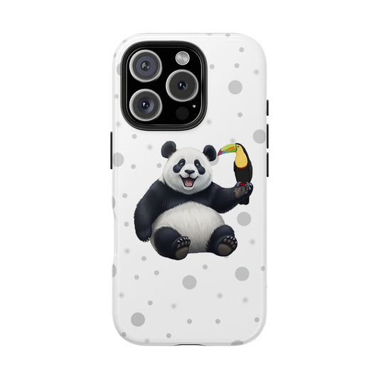 Cute Panda Bear with a Toucan Animal iPhone Case - Dual-Layer PC/TPU Protective Cover for iPhone