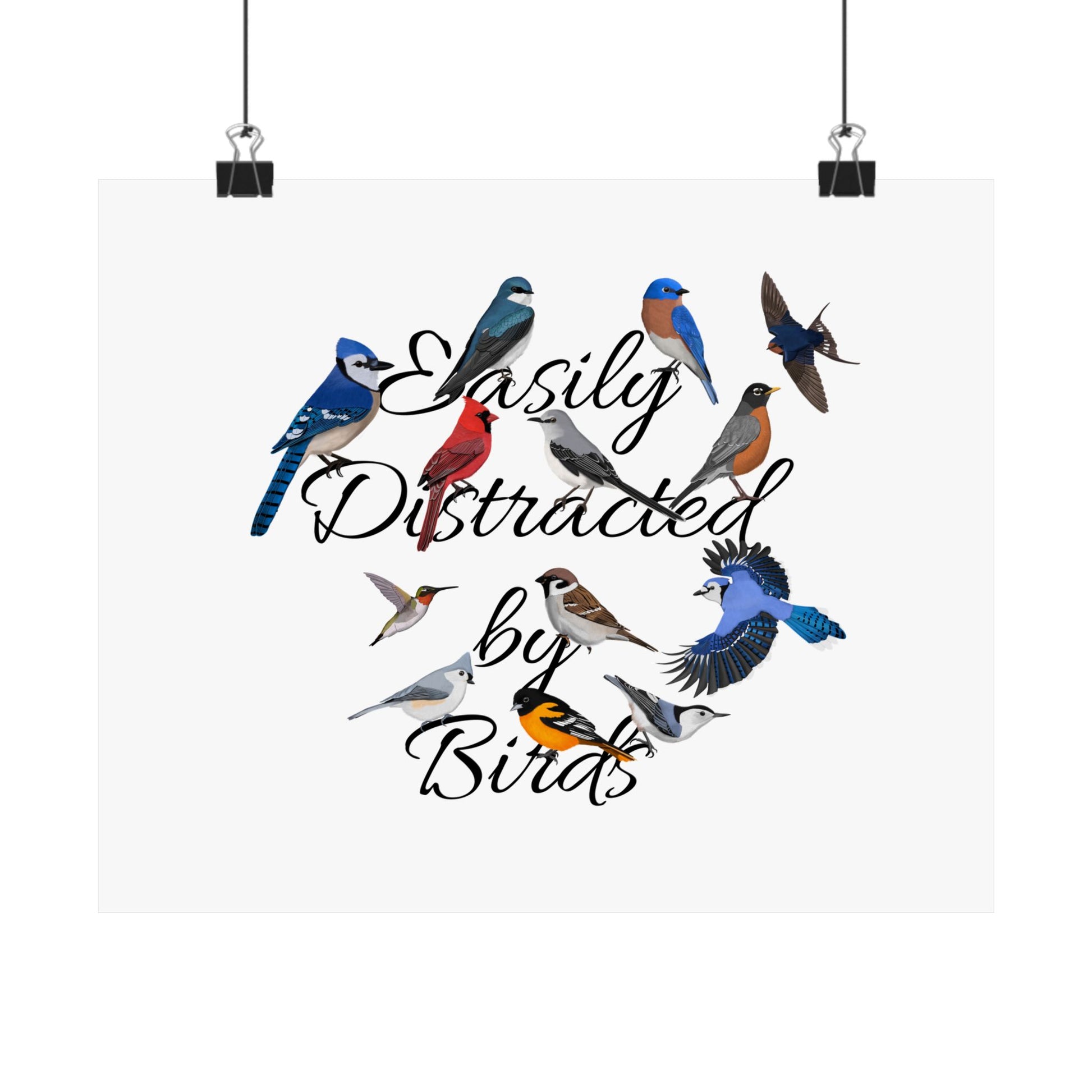 Easily Distracted by Birds Blue Jay Cardinal Bluebird Bird Birding Matte Poster