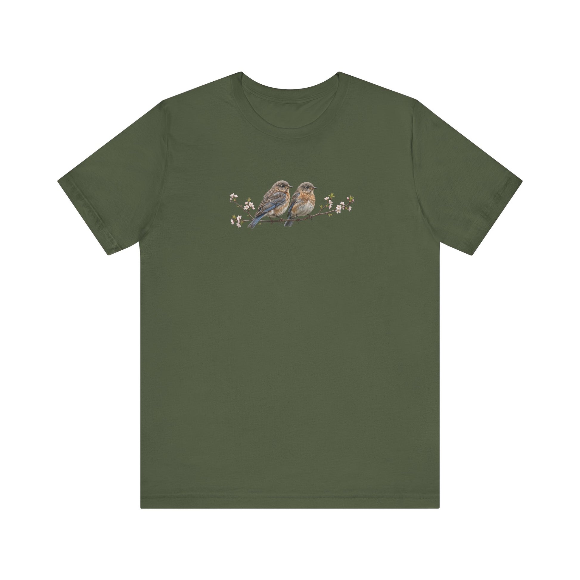 Eastern Bluebird Fledgling T-Shirt | Spring Blossoms Unisex Graphic Tee for Bird Watchers