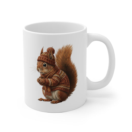 Eichhörnchen mit Strickpullover Weihnachtliche Tasse mit Tiermotiv – Ideal für Kakao & Kaffee
