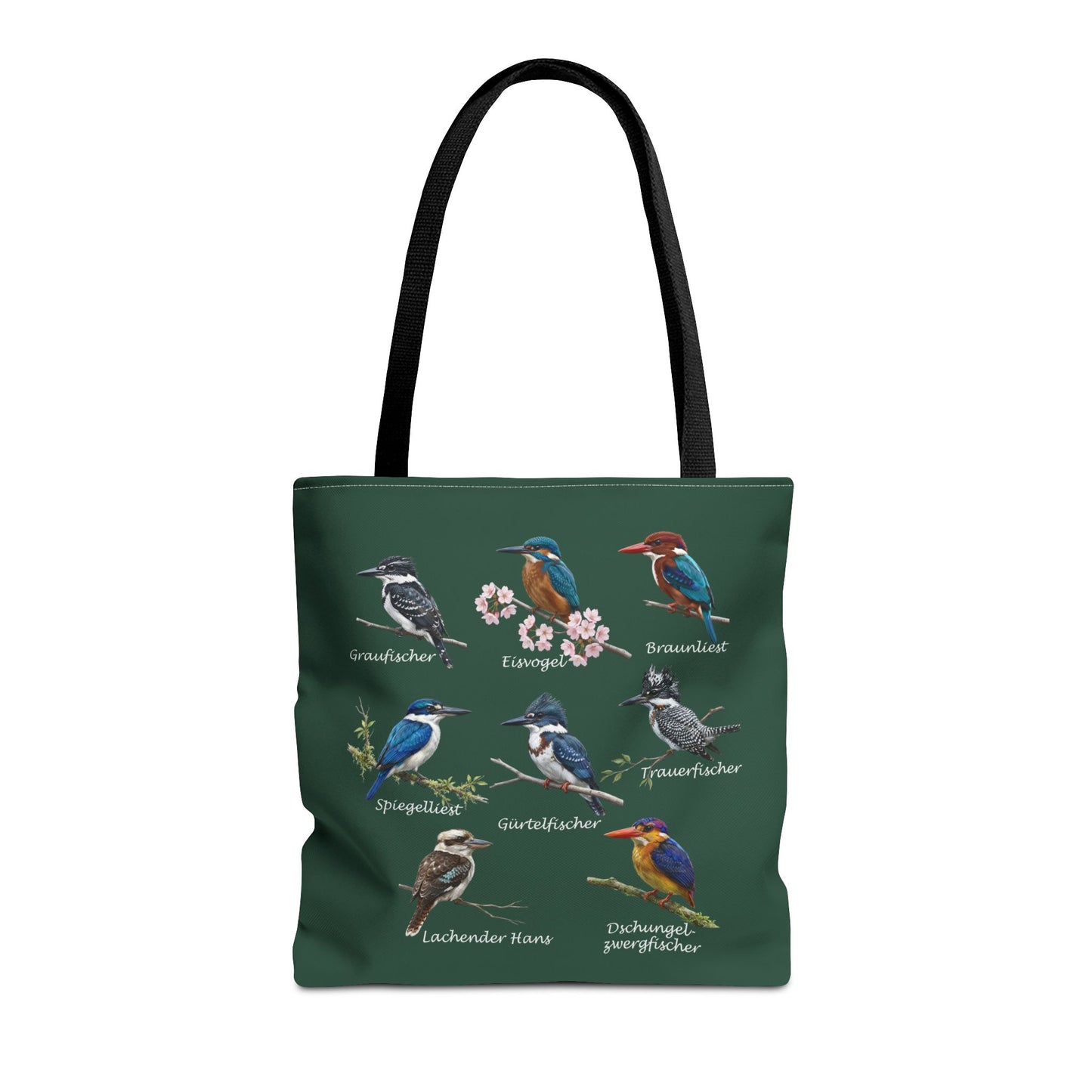 Eisvogel-Arten Vogelkunde Stofftasche in Waldgrün | Shopper & Geschenk für Vogelbeobachter