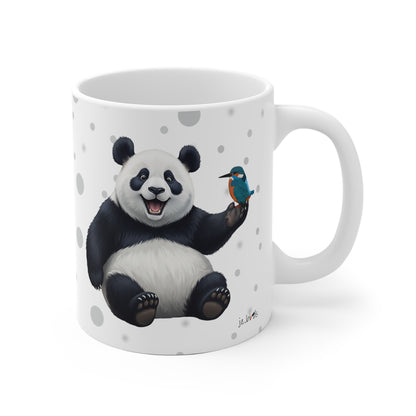 Eisvogel mit einem fröhlichen Panda Vogel Tiermotiv Tasse Punkte Grau