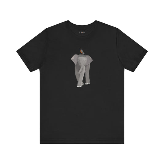 Elephant with American Robin Bird Birding & Birdwatching T-Shirt