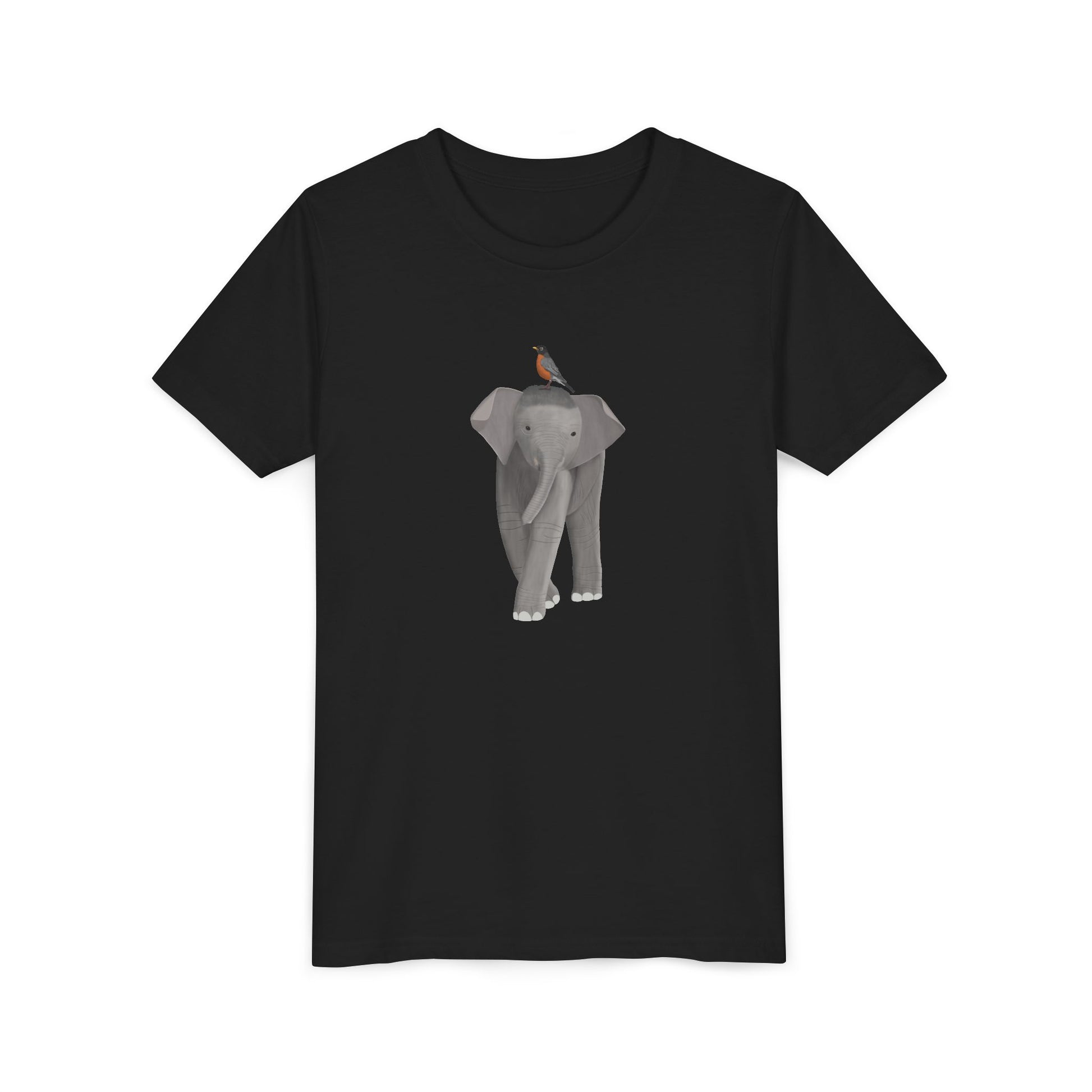 Elephant with American Robin Bird Youth T-Shirt