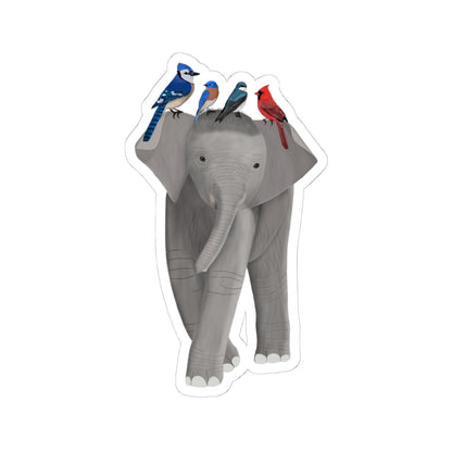 Elephant with Birds Blue Jay Bluebird Cardinal Sticker