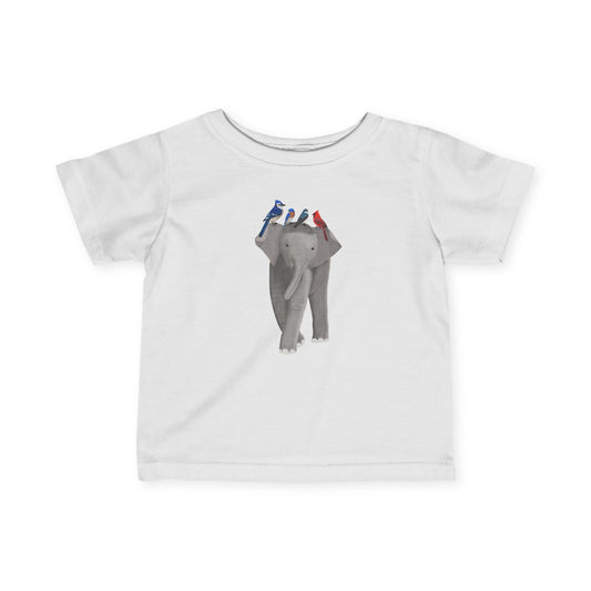 Elephant with Blue Jay Bluebird Caridnal Tree Swallow Bird Baby & Toddler T-Shirt