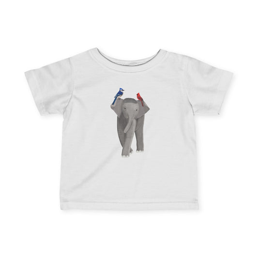 Elephant with Blue Jay Caridnal Bird Baby & Toddler T-Shirt