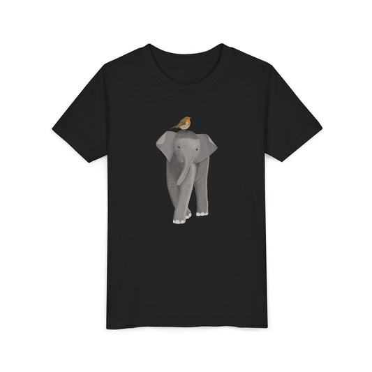 Elephant with European Robin Bird Youth T-Shirt