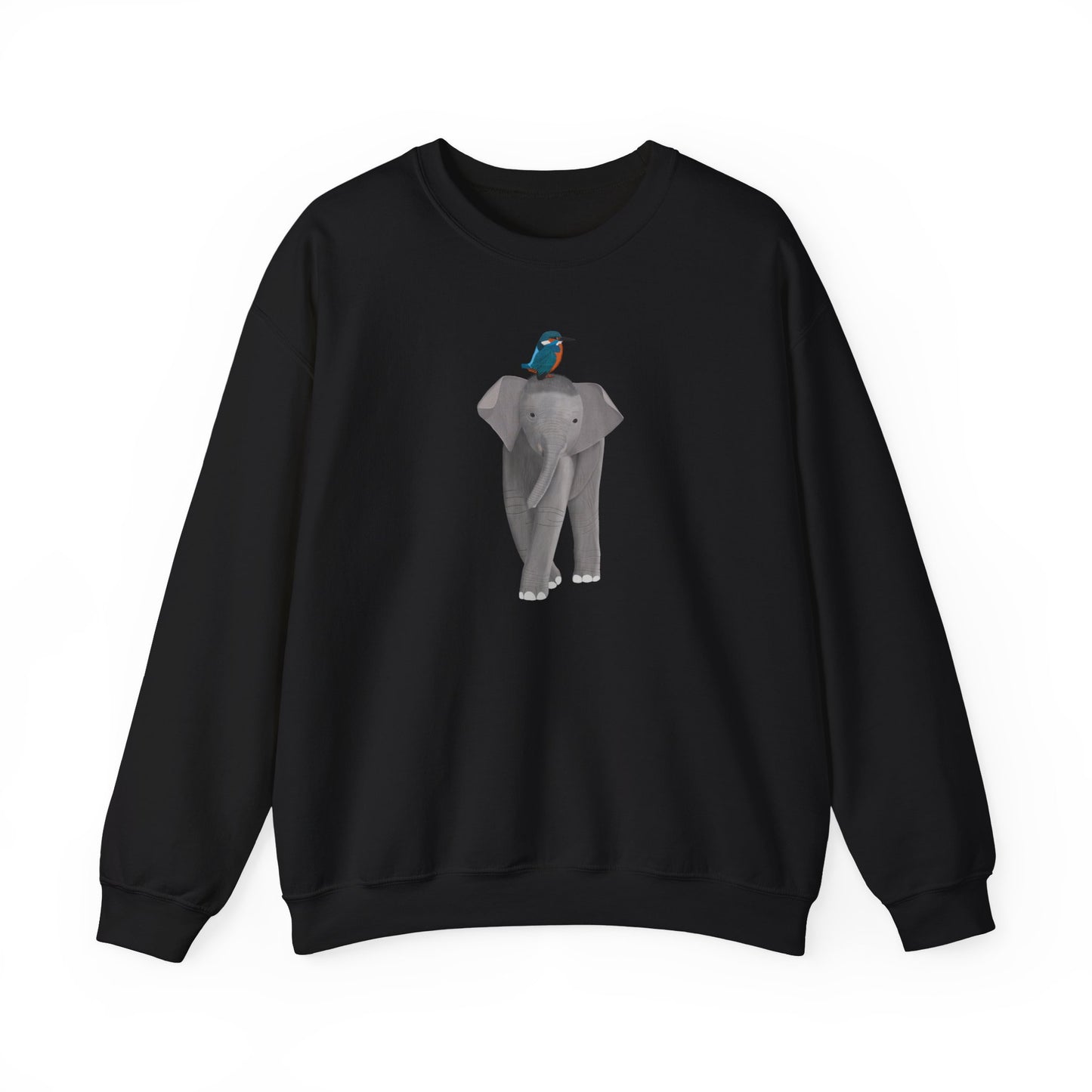 Elephant with Kingfisher Bird Birding & Birdwatching Sweatshirt