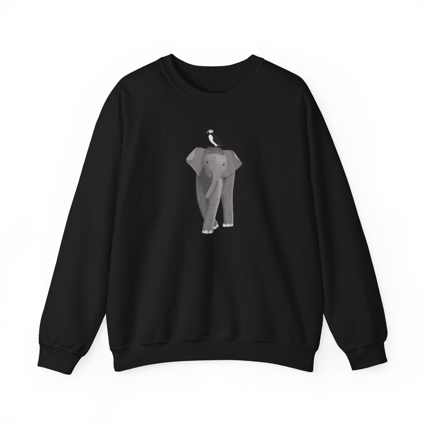 Elephant with Puffin Bird Birding & Birdwatching Sweatshirt