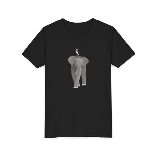 Elephant with Puffin Bird Youth T-Shirt