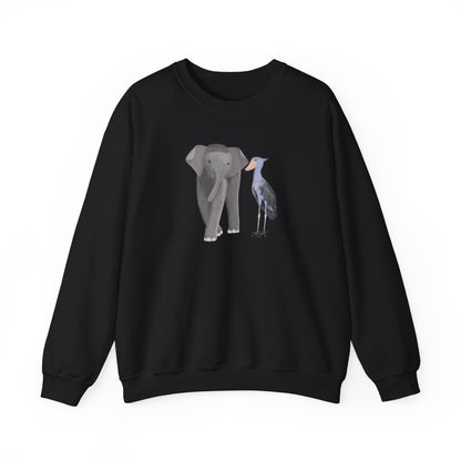 Elephant with Shoebill Bird Birding & Birdwatching Sweatshirt