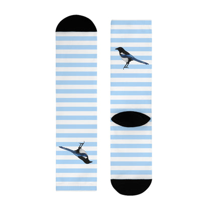 Elster Vogel Socken mit Blau Weißen Streifen für Vogelfreunde & Vogelbeobachter