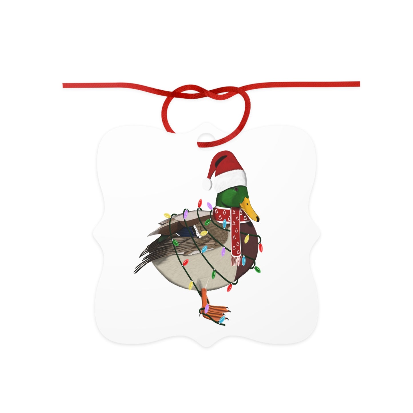 Ente Ornament aus Aluminium – Einzigartiger Christbaumschmuck mit Rotem Band