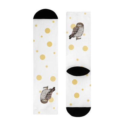 Eule Vogel Socken mit Goldenen Punkten für Vogelfreunde & Vogelbeobachter Weiß