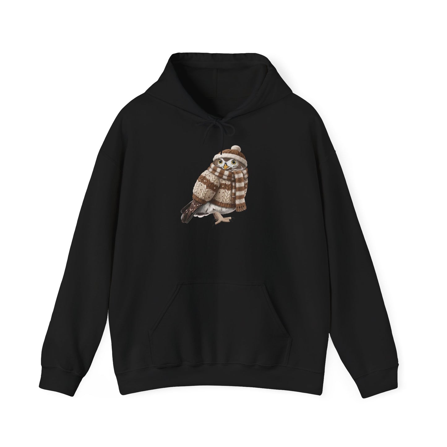 Eule mit Strickmütze Hoodie - Vogel Kapuzenpullover für Vogelbeobachter & Naturliebhaber mit Vogelmotiv