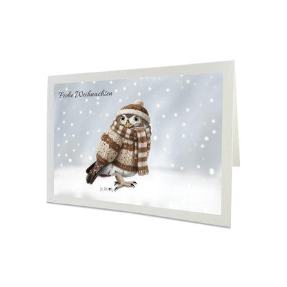 Eule mit Strickpullover Weihnachtskarte Frohe Weihnachten Inklusive Umschlag