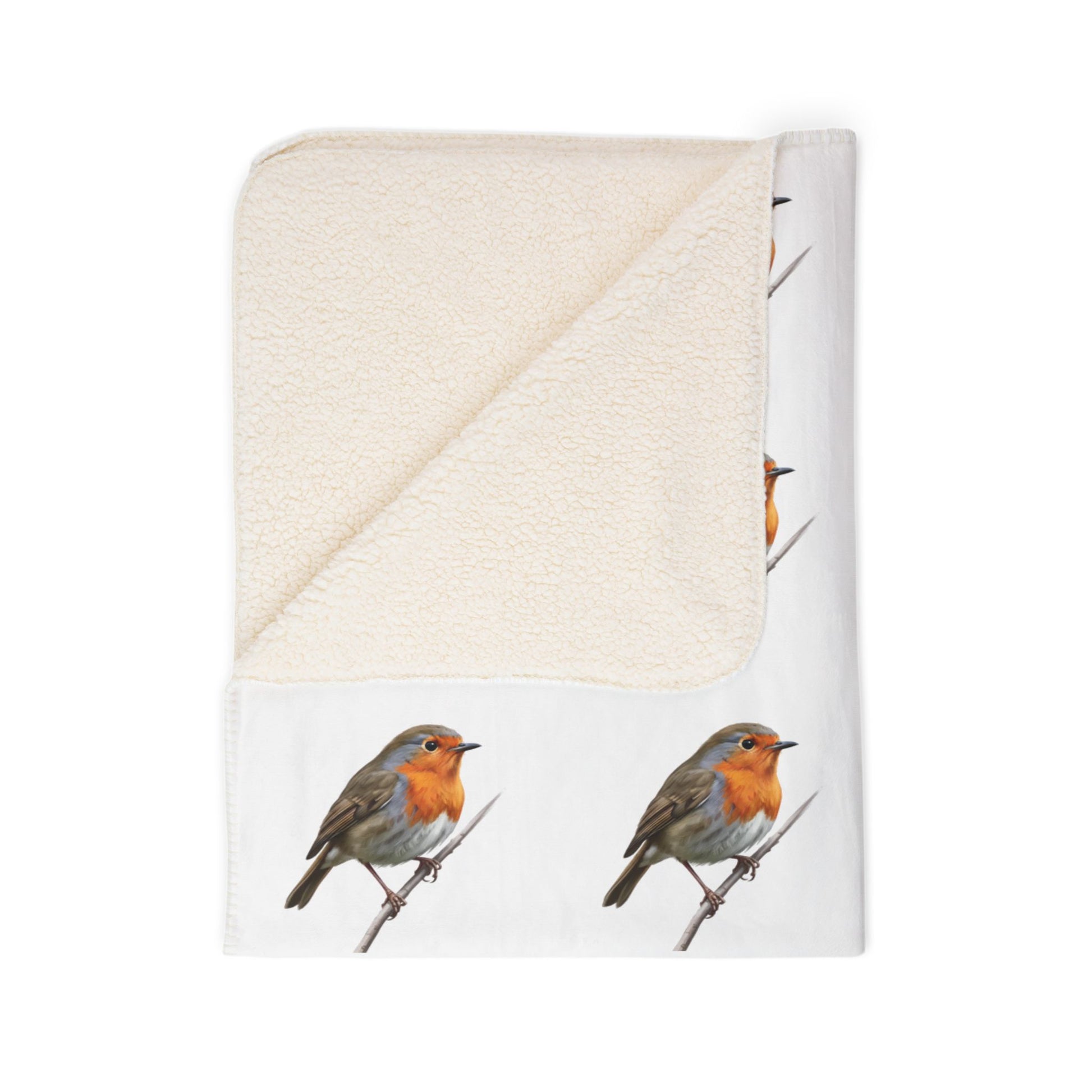 European Robin Art Fleece Sherpa Blanket (60"x80") - Thick, Ultra-Soft & Cozy Throw for Bird Lovers