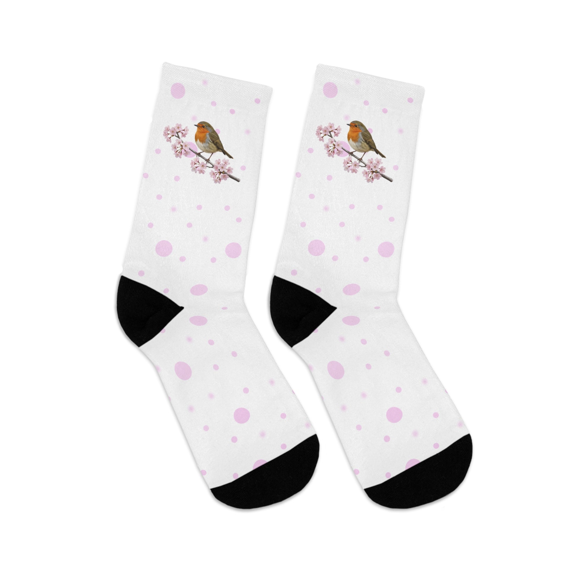European Robin Cherry Blossom Socks White | Floral Birdwatching Gift