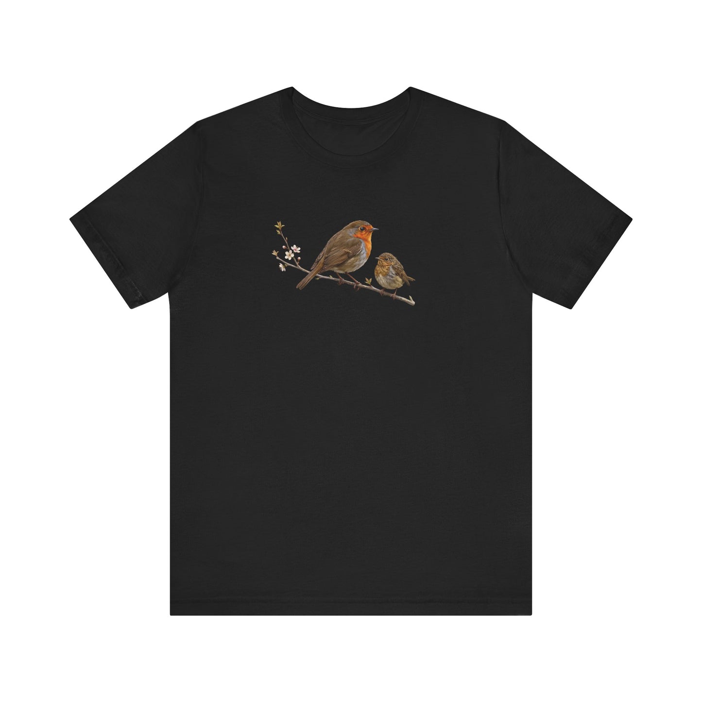 European Robin & Fledgling T-Shirt | Spring Blossoms Unisex Graphic Tee