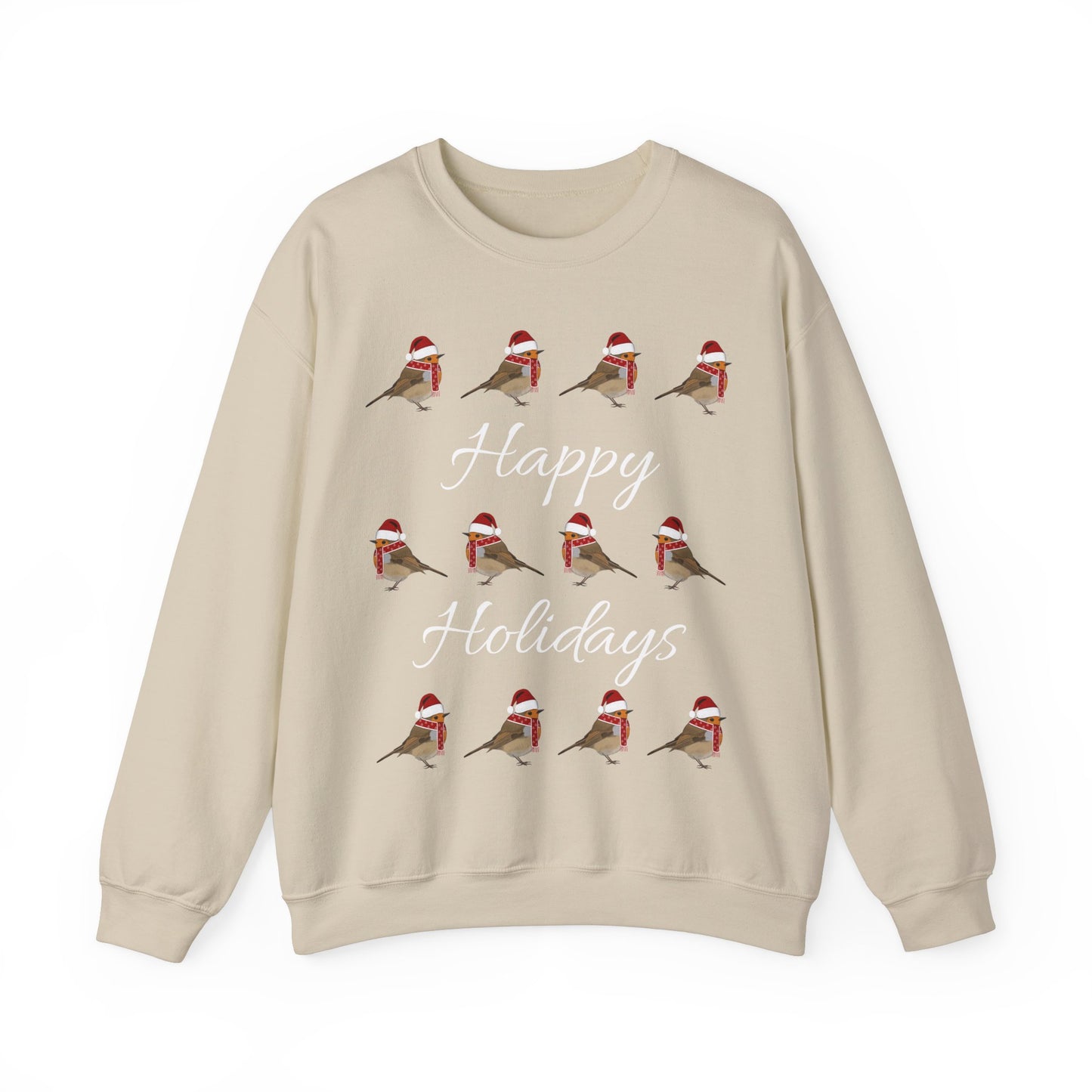 European Robin as Santa with Hat and Scarf Happy Holidays Birdwatcher Christmas Bird Sweatshirt