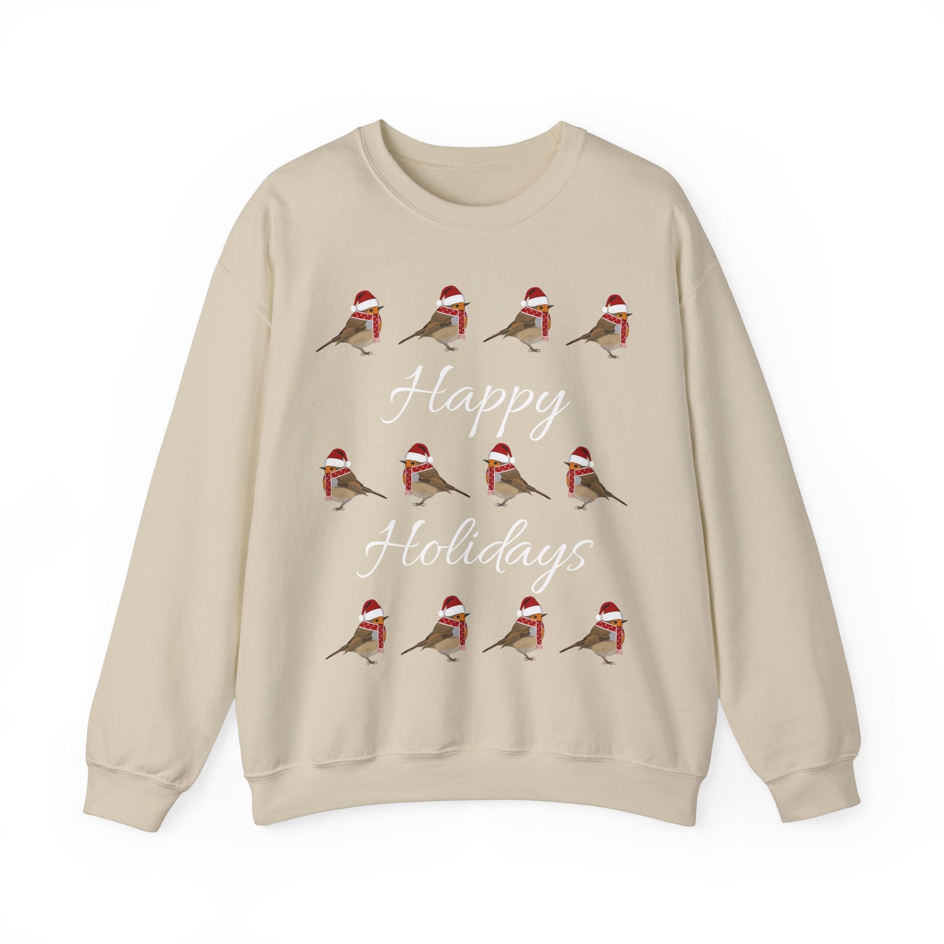 European Robin as Santa with Hat and Scarf Happy Holidays Birdwatcher Christmas Bird Sweatshirt