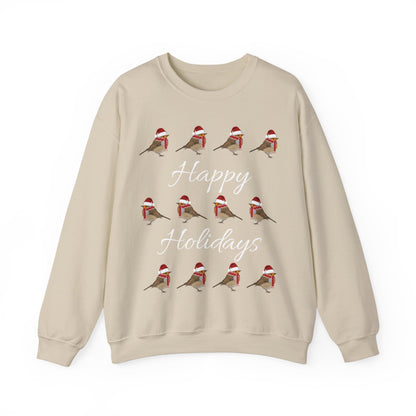 European Robin as Santa with Hat and Scarf Happy Holidays Birdwatcher Christmas Bird Sweatshirt
