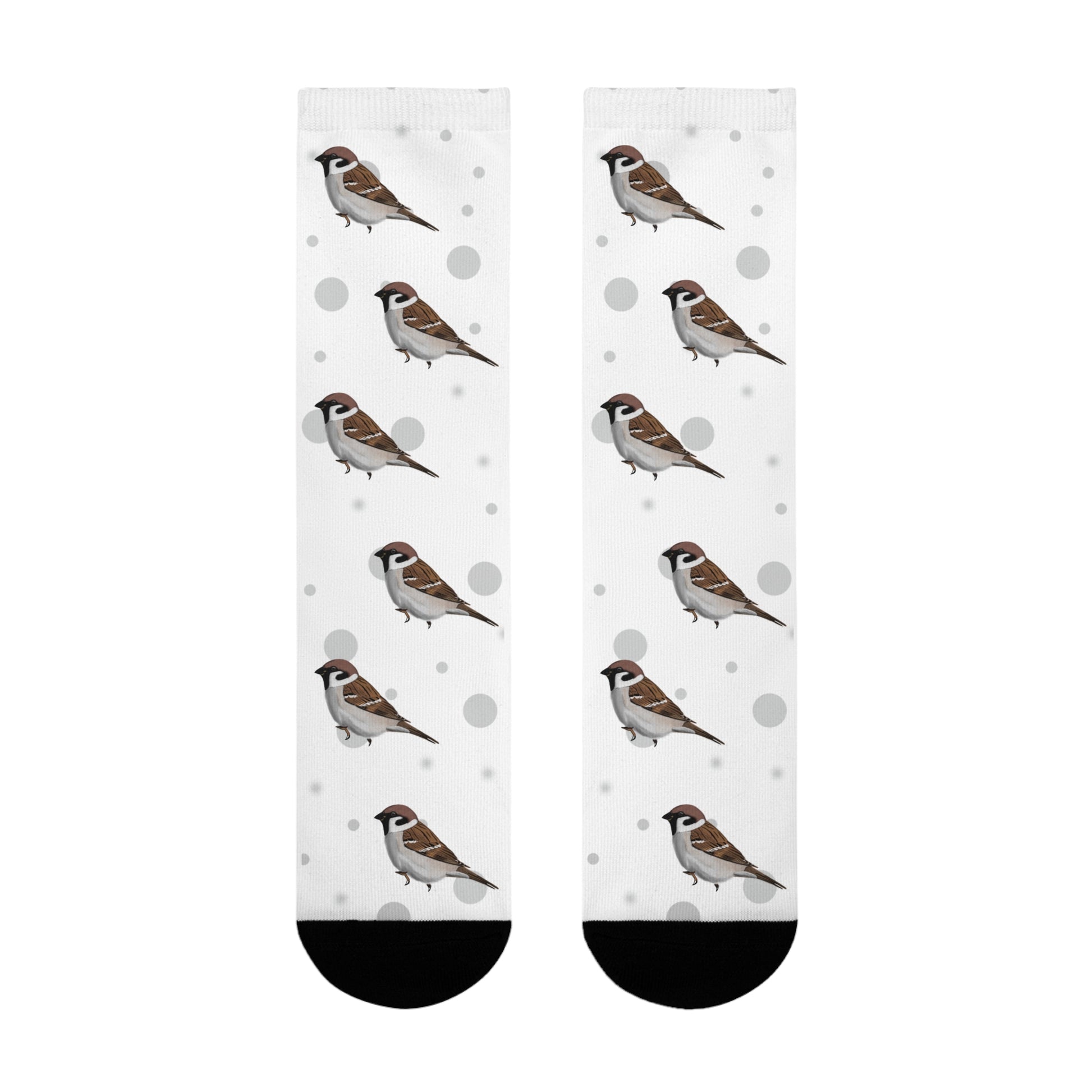 Feldsperling Socken Vogelsocken Weiß mit Grauen Punkten