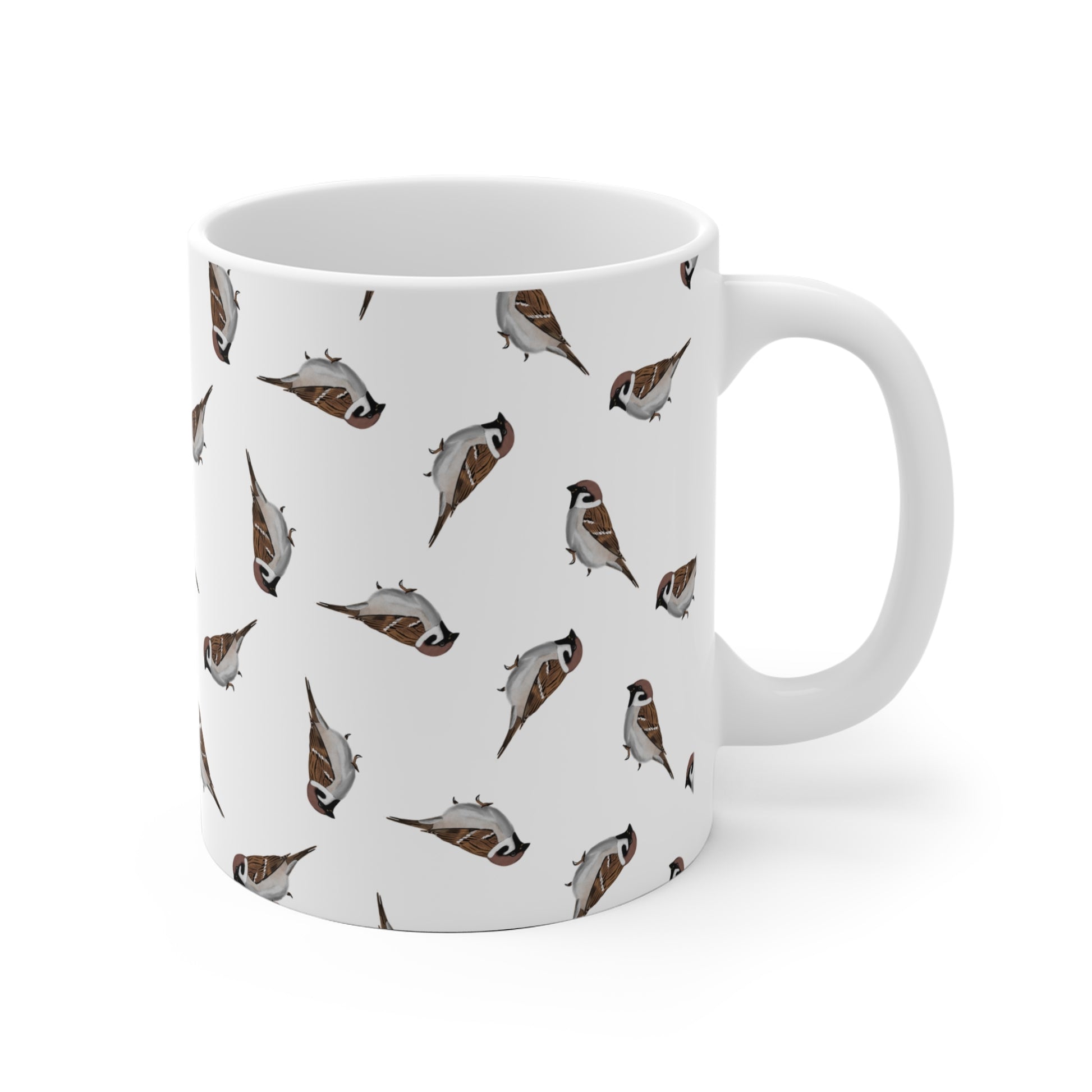 Feldsperling Tasse mit Streumuster | Vogelmotiv Kaffeebecher für Vogelbeobachter & Naturfreunde